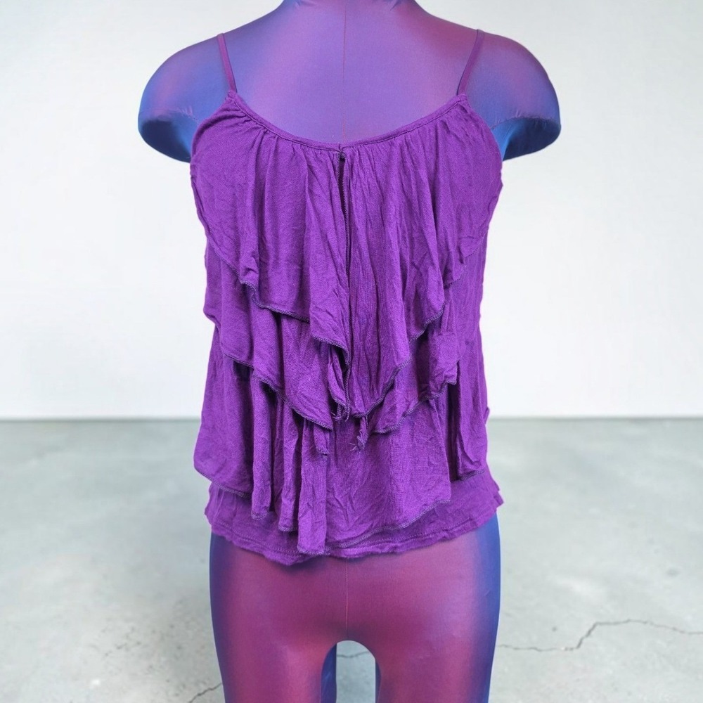 Wet Seal Purple Ruffle Tiered Camisole Tank Top Womens XS Rayon Y2K Vintage